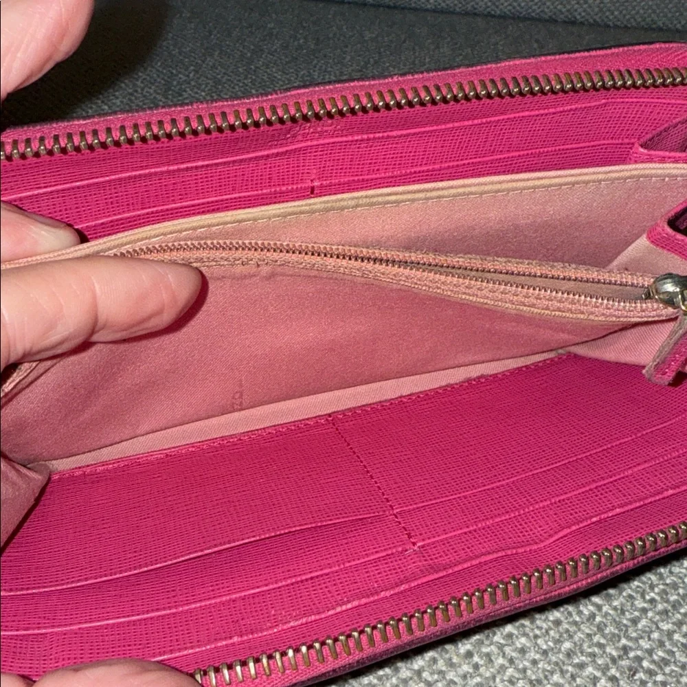 Fendi Logo Authentic Zippy Zucca Spalmati Wallet Pink